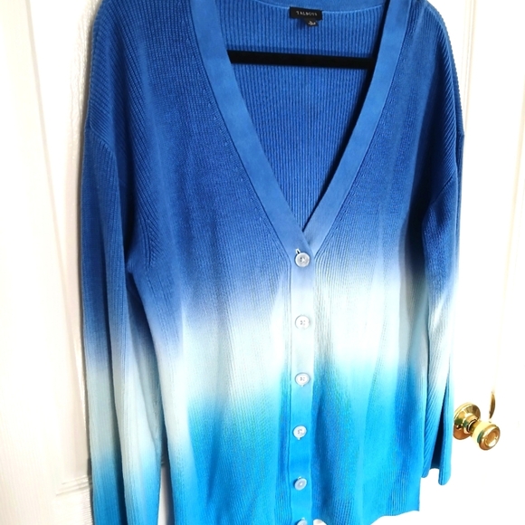 Talbots Women’s Large  Blue Ombre Cardigan Classic Rib Knit Button Front - Picture 6 of 7